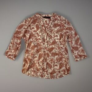 Boho Paisley Sheer Blouse Zara Ruffle Button Front Top